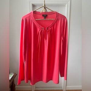 Jones New York Bright Pink Long-Sleeve Keyhole Blouse